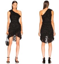 ULLA JOHNSON 4 Dress Black One Shoulder Ruffle Floral