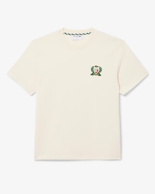 Lacoste French Made Embroidered Badge T-Shirt Weiß Creme Herren S oder L TH0027