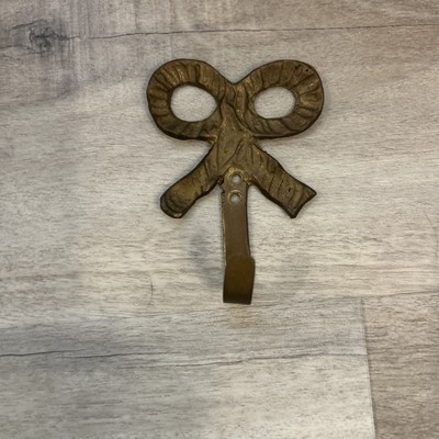 Vintage Solid Brass Bow Hook 3.5  High X 2.5  Wide