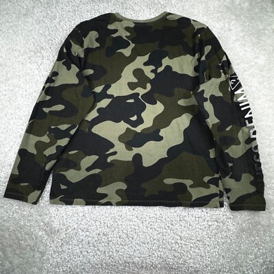 Guess Denim Los Angeles Green Camo Long Sleeve T-shirt Unisex Mens