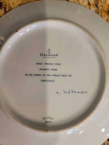 Signed France Haviland Limoges Plate Three French Hens Decorative 12 Days 1972 - Picture 7 of 7