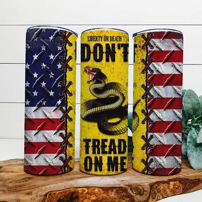 Don't Tread on me 20oz Patriotic Skinny Tumbler Gadsden Snake Tumbler US Flag