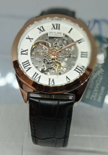 Automatic Watch Men's SKYLINE, Glass Sapphire, Skeleton, Rose Gold, Strap  Skin | eBay