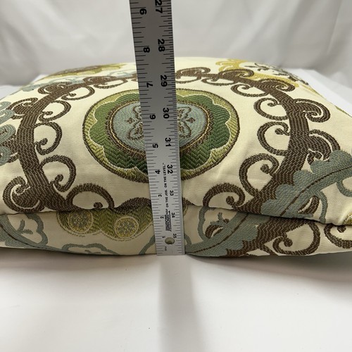 19" Large Embroidered Decorative Greens & Browns Patterned Sofa Throw Pillow EUC - Picture 9 of 9