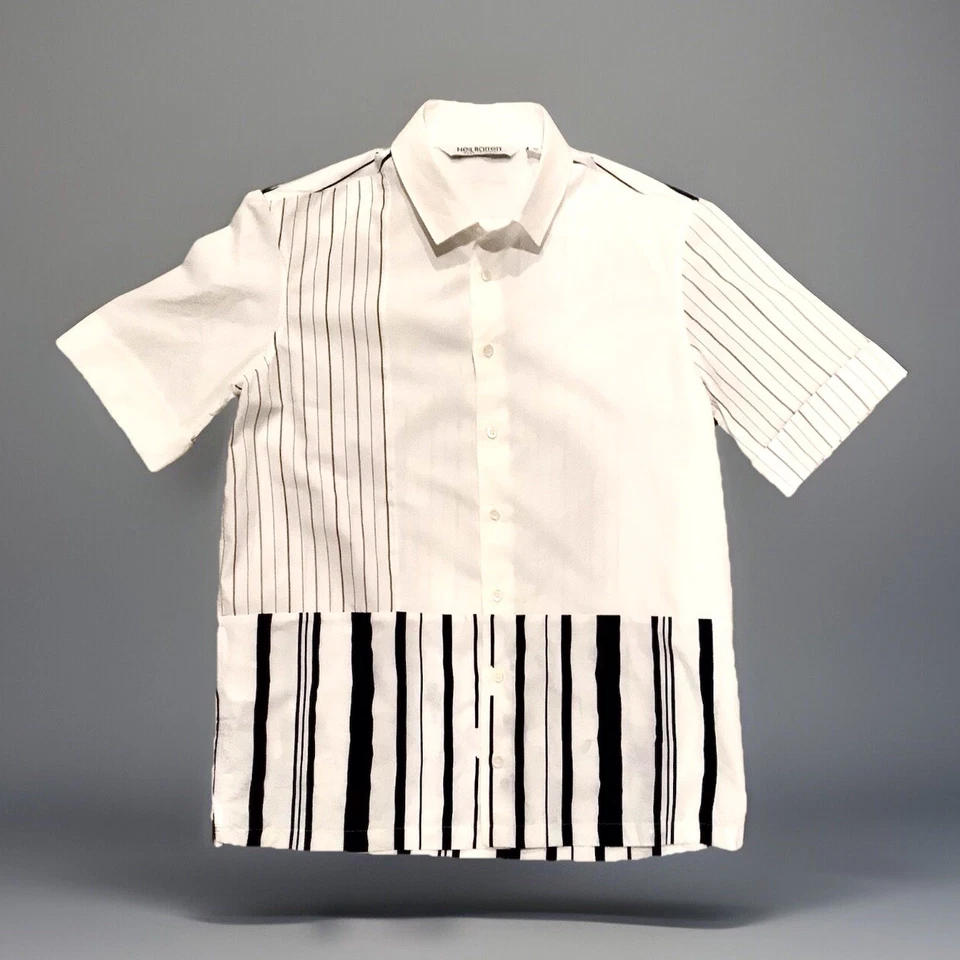 Camisa Neil BARRETT Para Hombres Talla S/Manga Corta Abotonada Lápiz Rayas Negra/Blanca Foto 3 de 4