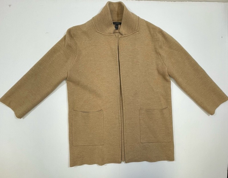 J Crew Woman’s Tan 100% Merino Wool Long Sleeve Open Front Fall Spring Jacket M