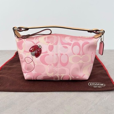 COACH Ladybug Pink Signature Pouch Handbag Canvas Leather Y2K Rare COACH Ladybug Pink Signature Pouch Handbag Canvas Leather Y2K Rare