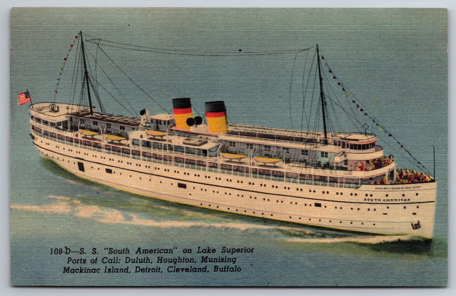 Vintage SS South American Cruise Ship Postcard of Great Lakes Ports Z13