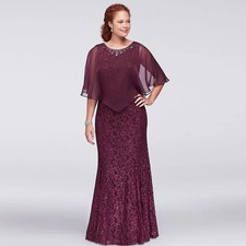 Full Lace Mermaid Mother of the Bride Dresses With Wrap Scoop Neck Sleeveless