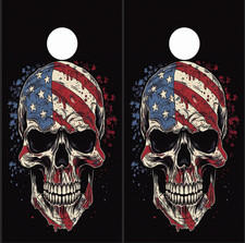 American flag Skull Cornhole Board Wrap LAMINATED Wraps Decals Vinyl skin