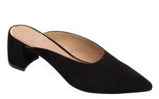 Paolo Mules Size 7 Black Pointed Toe Leather Suede Upper Block Heel