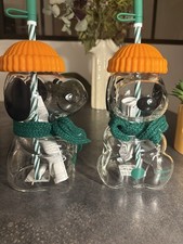 Starbucks x Peanuts Snoopy lot de 2 gobelets en verre avec paille et couvercle