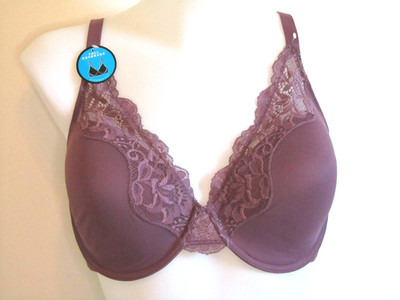 Bali Style# 0084 Size 38D One Smooth U Comfort Stretch Lace Underwire Bra Purple