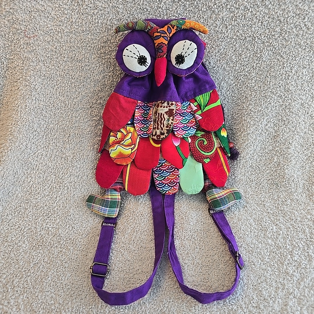 Owl Patchwork Mini Fabric Backpack Boho Colorful … - image 1