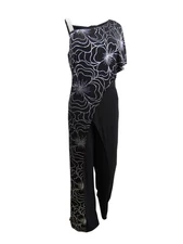 28th & Park Women's One-Shoulder Overlay Jumpsuit (14, Black/Silver)