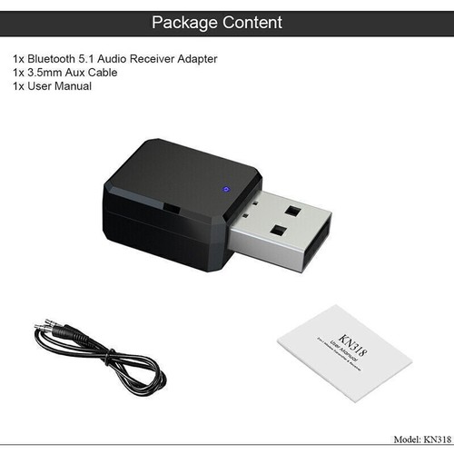 USB Bluetooth 5.1 Musik Stereo Wireless Audio Receiver Adapter Home Auto PC AUX - Afbeelding 12 van 12