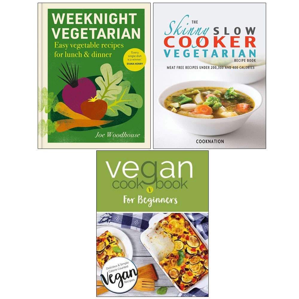 Weeknight Vegetarian HB,Vegan Cookbook,Skinny Slow Cooker 3 Books Collection Set