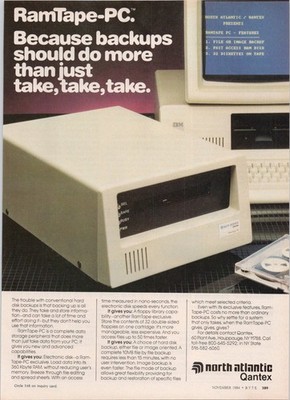 North Atlantic Qantex RamTape-PC Vintage 1984 Print Ad Backup Storage