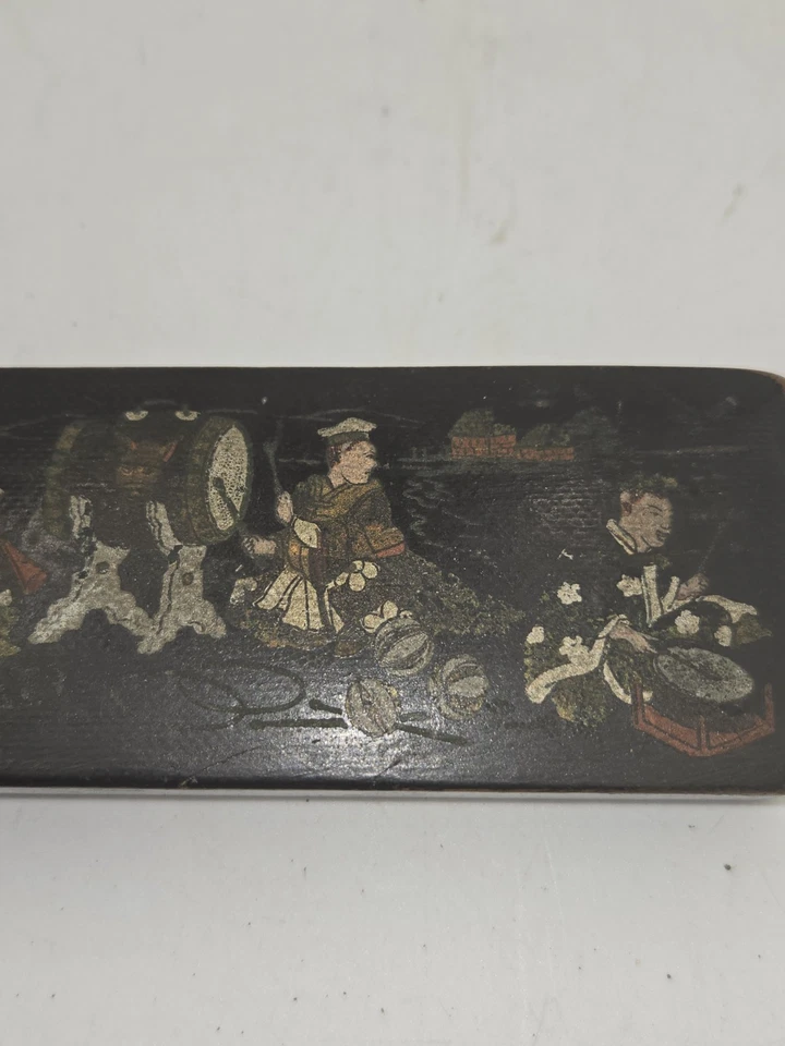 Japanese Meiji Hand-Painted Black 1800s Calligraphy Writing Pen Box Antique - Image 4 of 4