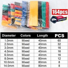 164pcs 2:1 Polyolefin Heat Shrink Tubing Tube Sleeve Wrap Wire Assortment Kit