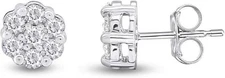 14K Solid White Gold Lab Grown Flower Cluster Diamond Earrings 0.25 CT