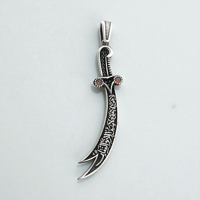 925 Sterling Silber roter Stein Zulfiqar Schwert Anhänger