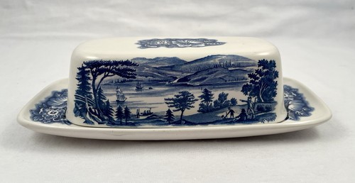 Piatto burro coperto LIBERTY BLUE Staffordshire England con scatola - Foto 2 di 6