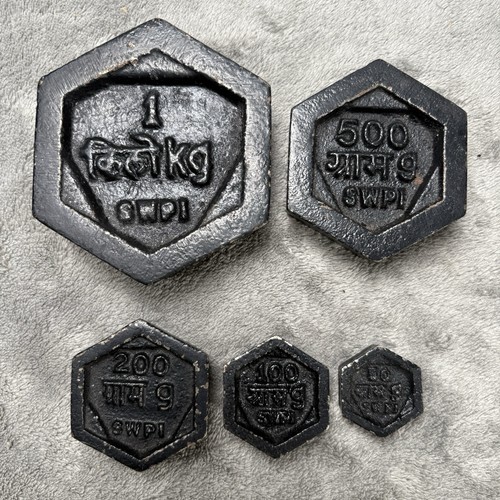 5 Vintage Metric Cast Iron Hexagonal Weights 1 Kg - 50g Avery Balanced Scale - Picture 8 of 14