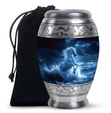 White Horse On Water Decorative Large Funeral Urns For Men Women 10 Inch