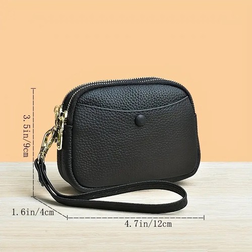Monedero de cuero genuino con doble cremallera, cuero genuino, bolso sin asas para mujer - Imagen 3 de 10