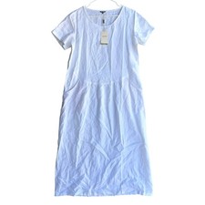 NEW Vivid Womens Linen Tunic Dress White Short Sleeve Pockets Size Medium NWT
