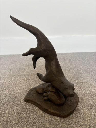 Cold Cast Bronze Resin Otter Diving Figurine Ornament Figure Rowan Fawdon