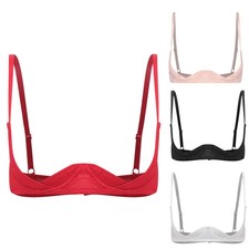 Women See Through 1/4 Cup Shelf Floral Lace Underwired Push Up Balconette Bras