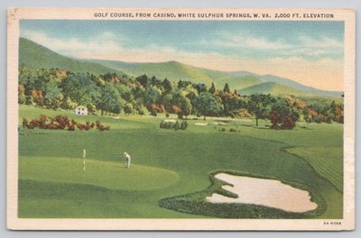 White Sulphur Springs WV Golf Course Casino Linen Postcard 1930s 40s