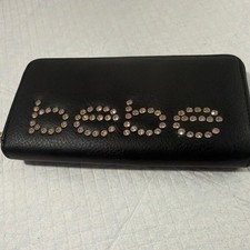 bebe Black Rhinestone Logo Zip-Around Women's Wallet with Zipper Accents