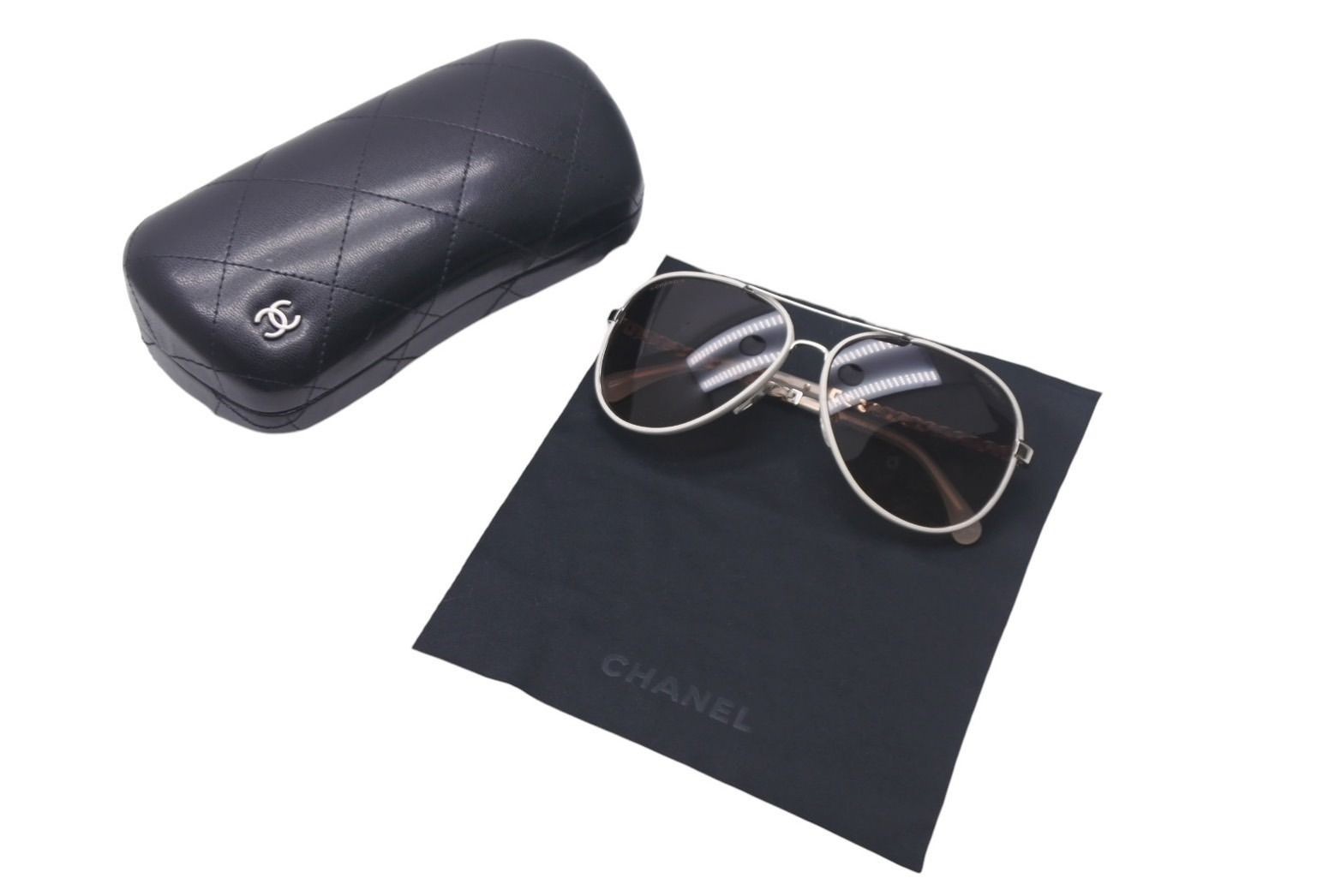 CHANEL Sunglasses 4219-Q c.124/S5 Coco Mark Chain Leather Accessories e433