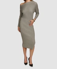 Donna Karan New York Womens Gray Heavier Rib-Knit One-Shoulder Dress Size S