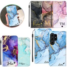 Marble Personalized Name Cover For Samsung Galaxy A17 A26 S25 Ultra Leather Case