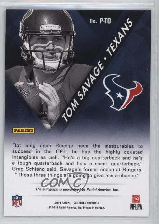 2014 Certified Potential Mirror Signatures /99 Tom Savage #P-TO Rookie Auto RC - Image 2 of 2