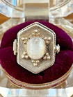 Vtg POISON RING .925 Sterling Pill Box MOONSTONE Hexagon Size 6.5 Hinged Box