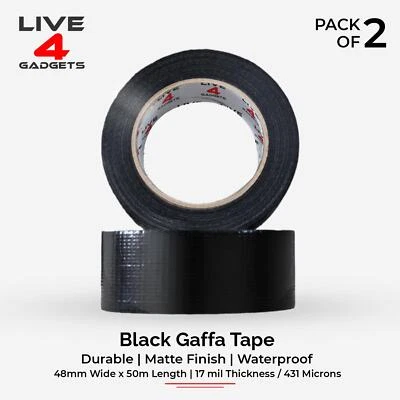LIVE4GADGETS Duct Gaffer Tape Heavy Duty Waterproof Cloth Gaffa Duck Black Silver 50m x 2