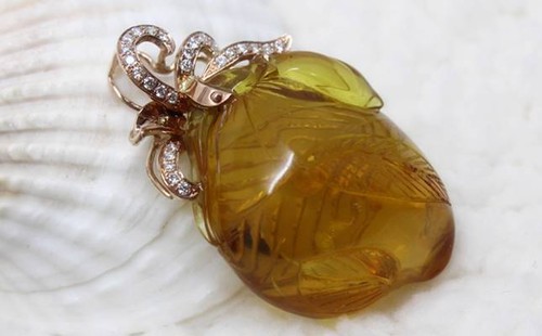 Vintage natürlicher 18K massiver Gold mit Diamant Grade A Bernstein Anhänger #P05024 - Bild 1 von 6