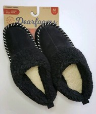 Dearfoams Womens M 7-8 Black Berber Cuff Moccasin Clog Slippers All-Weather Sole