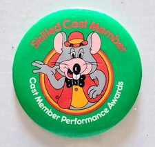 Vintage CHUCK E CHEESE Green Skilled Cast Member Performance Award 2.5" Button