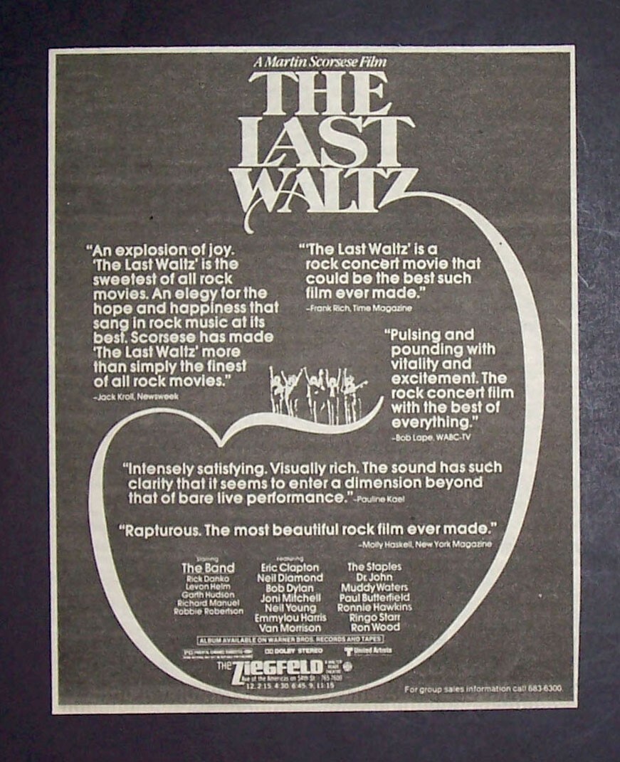 The Band The Last Waltz (Martin Scorsese) Opening 1978 Sm