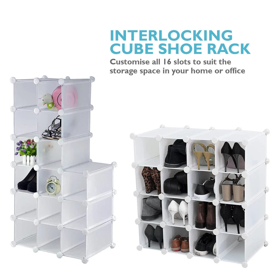 AMOS Interlocking 16 Pair Cube Shoe Storage Rack Compartment Shelf Organiser Box - Image 4 of 4