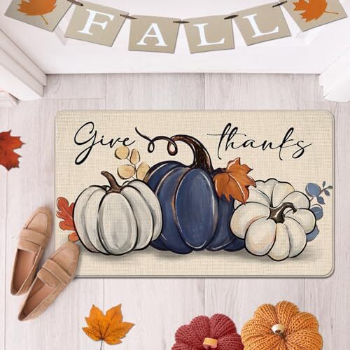 Dekorative Haustürmatte Thanksgiving blau weiß, Herbst Danke sagen Kürbis - Bild 3 von 8