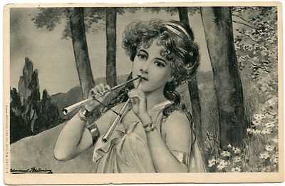 ANTIQUITé EDMUND BRUNING JOLIE FEMME MUSICIENNE LOVELY MUSICIAN WOMEN 