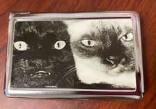 Ying & Yang Cats Image Cigarette Case with Built in Lighter Metal Wallet