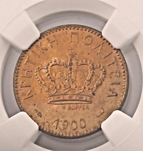 Crete - 1900A 2 Lepta in NGC MS 65 RD